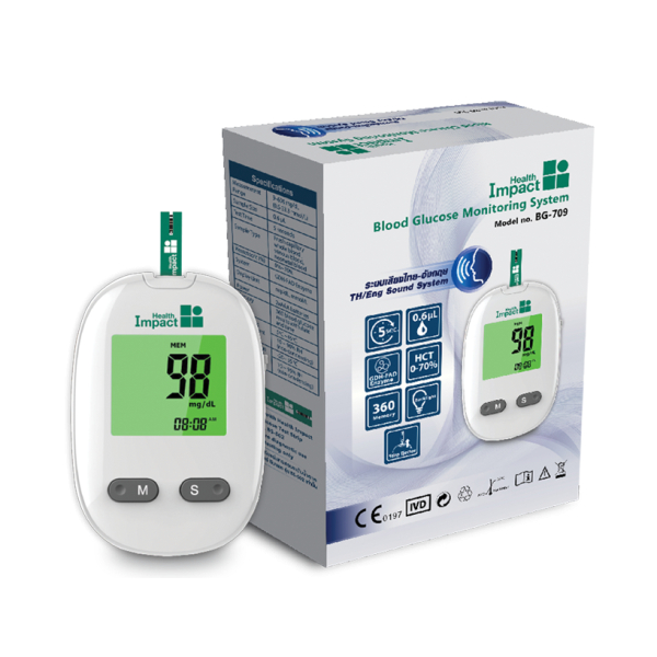 เครื่องวัดระดับน้ำตาลในเลือด เฮลธ์ อิมแพค รุ่น BG-709 Blood Glucose Monitoring Health Impact