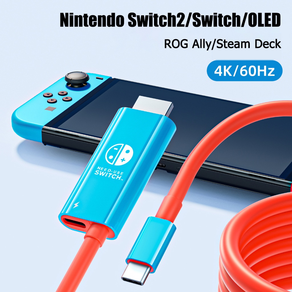 แบบพกพา Nintendo Switch2/Switch/Steam Deck/Rog Ally USB C to HDMI อแดปเตอร์ 2m รองรับการชาร์จ 4K 100W PD สาย HDMI