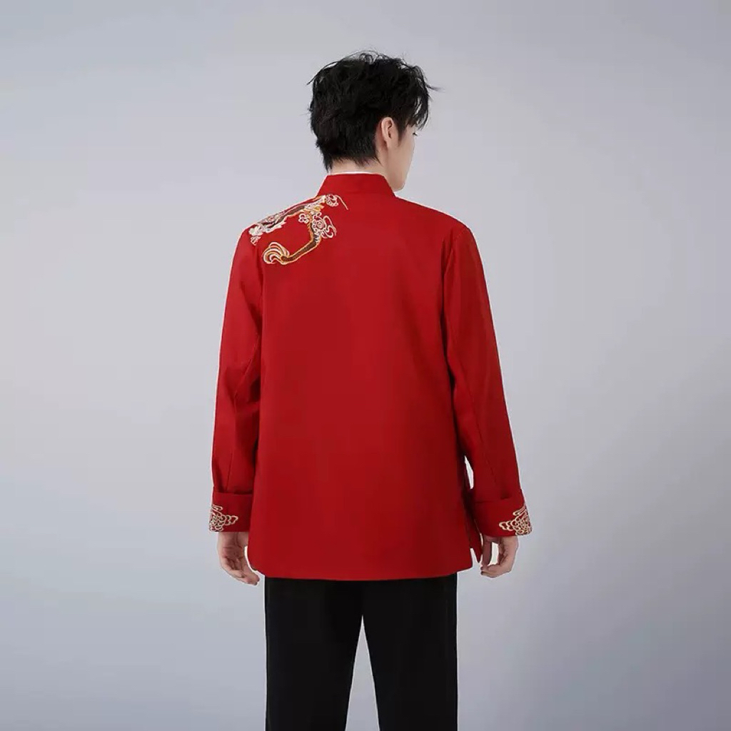 มีส่งแมส จาก กทม เสื้อจีน เจ้าสัว ปักมังกรพาดไหล่ มีซับใน ผ้าดี เสื้อคอจีน เสื้อตุรษจีน Chinese new year ราคา ถูกที่สุด ดีลบีเคเค แกลเลอรีภาพที่ 5