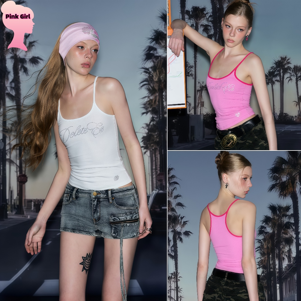 💋Pink girl💋Jan เสื้อสายเดี่ยว เสริมฟองน้ำ ผ้านิ่ม เสื้อกล้ามผู้หญิงรัดรูป สีสดใส อเมริกันสาวร้อน ฟรีไซส์' FY3590