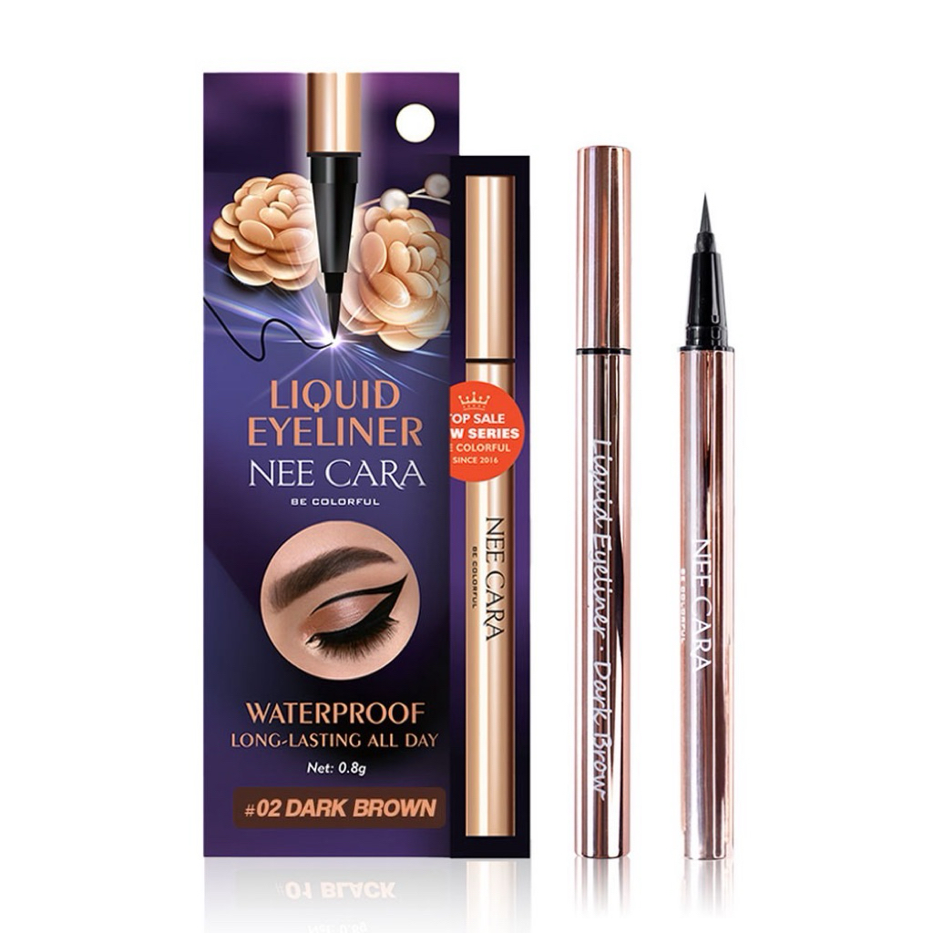 N450 NEE CARA Liquid Eyeliner 0.8g #02 Dark Brown อายไลเนอร์หัวแปรงแบบพู่กัน จากนี คาร่า เขียนง่าย