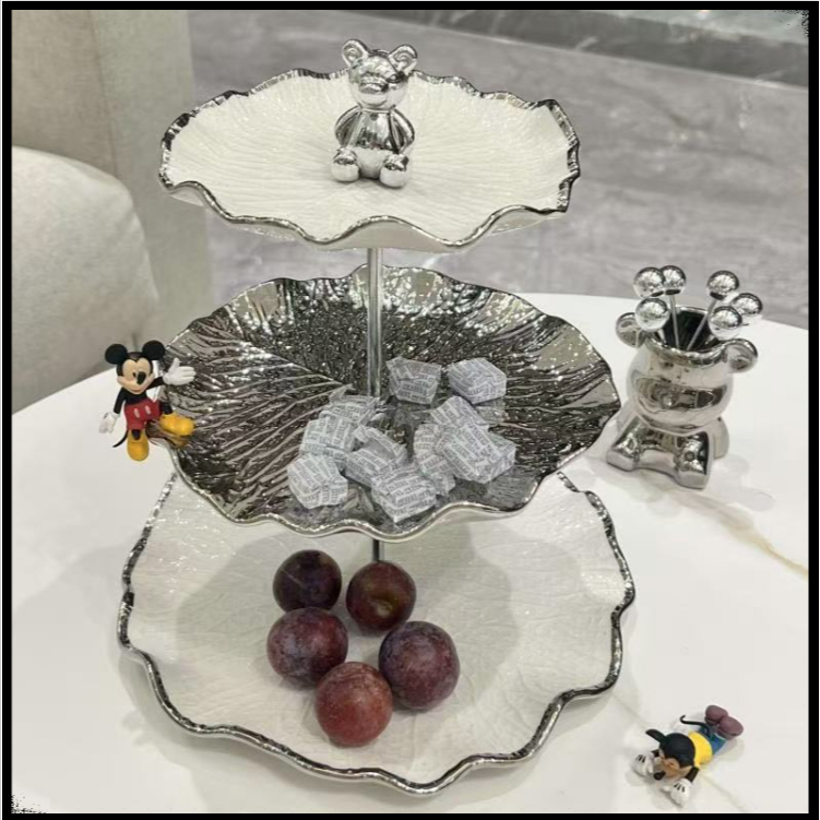 จานผลไม้เซรามิก, ถาดวางบนโต๊ะกาแฟ, ถาดเค้ก, โต๊ะของหวาน, ถาดใส่ขนมและลูกอมหลายชั้น - รูปที่ 3