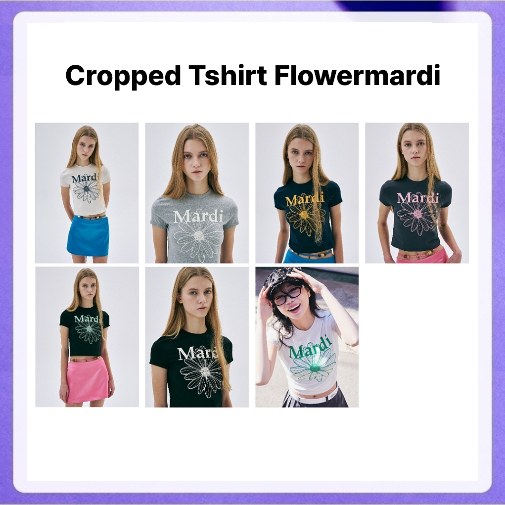 Mardi Mercredi Cropped Tshirt Flowermardi (Light Beige Green, Grey Ivory, Cream Navy, Black Ivory, Charcoal Pink)