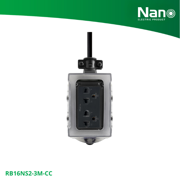 NANO บล็อคยางพร้อมเต้ารับ 2 ช่อง 16A + ฝา PC (สายยาว 3M, 5M, 10M, 20M) (1 ชิ้น/กล่อง) รุ่น RB16NS2-CC