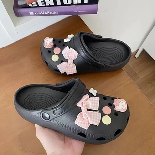 Fshoes รองเท้าแตะสำหรับเดินชายหาด ลายแมวการ์ตูนโบลายตารางชมพู พื้นนุ่มลดกลิ่น ใส่สบายมาก มีหลายสี