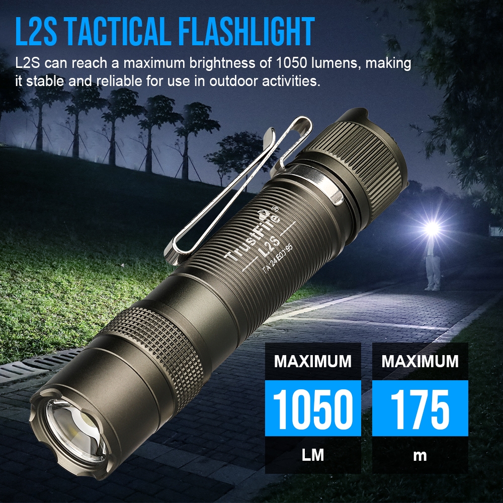 ไฟฉาย LED ยุทธวิธี Trustfire L2S ความสว่าง 1050 ลูเมน ใช้แบตเตอรี่ 14500 พกพาสะดวก ระยะส่องสว่าง 175 เมตร กันน้ำระดับ IP