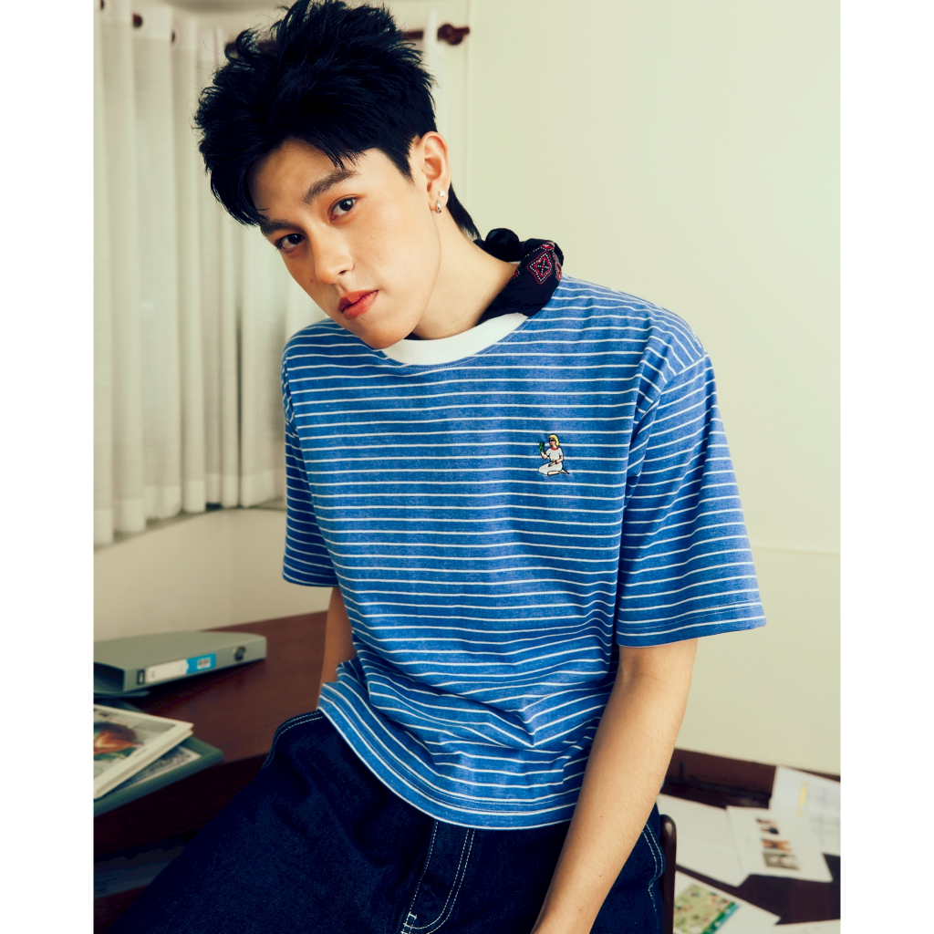 BANGKOK TALES: TOP-เสื้อยืด-เจนเศรษฐี-แขนสั้น-ลายทาง-ฟ้า-นางกวัก ราคา ถูกที่สุด ดีลบีเคเค แกลเลอรีภาพที่ 2