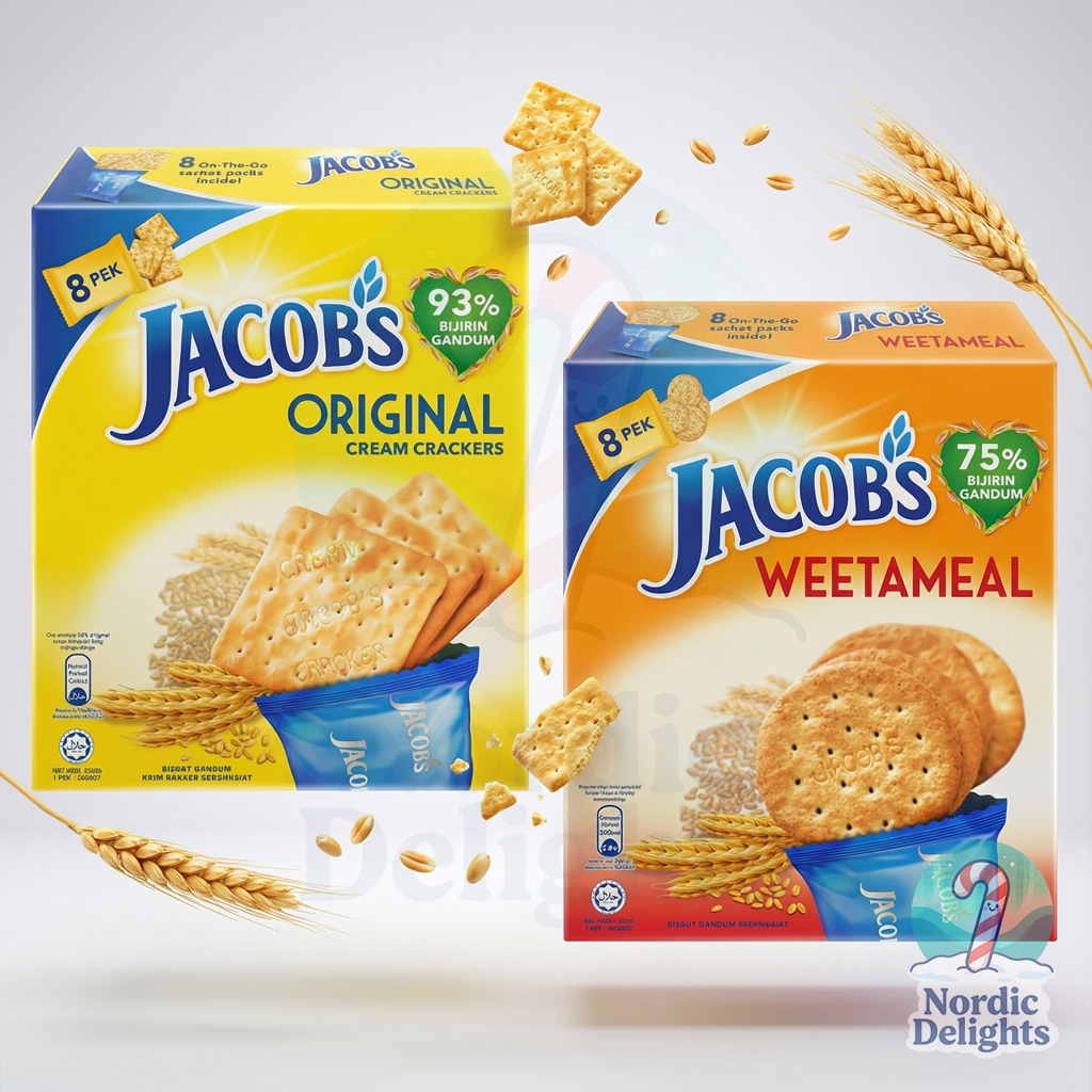 Jacob's Cream Crackers Original/Weetameal 216g/144g จาคอปส์ครีมแครกเกอร์ 2รส 8แพ็ค