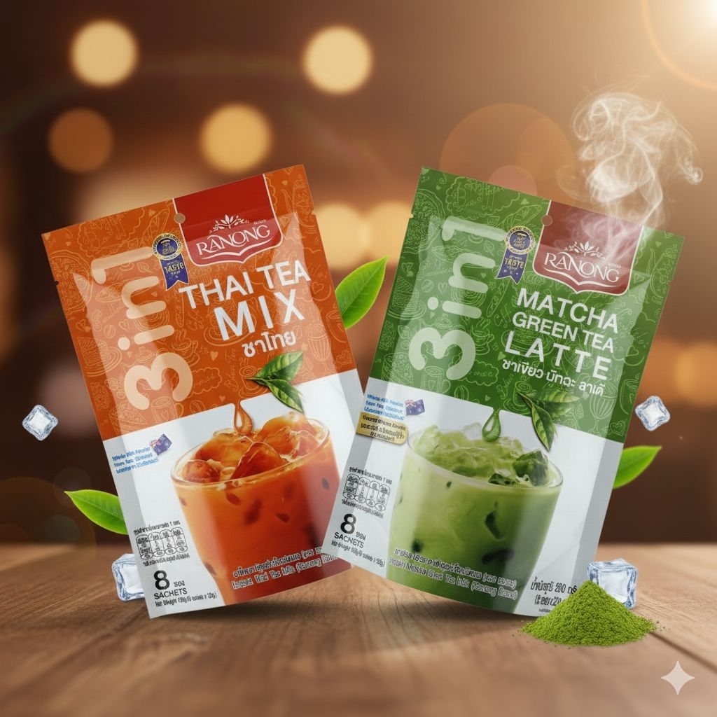 เรนองที Ranong tea 3in1 ชาไทย ชาเขียวมัทฉะ