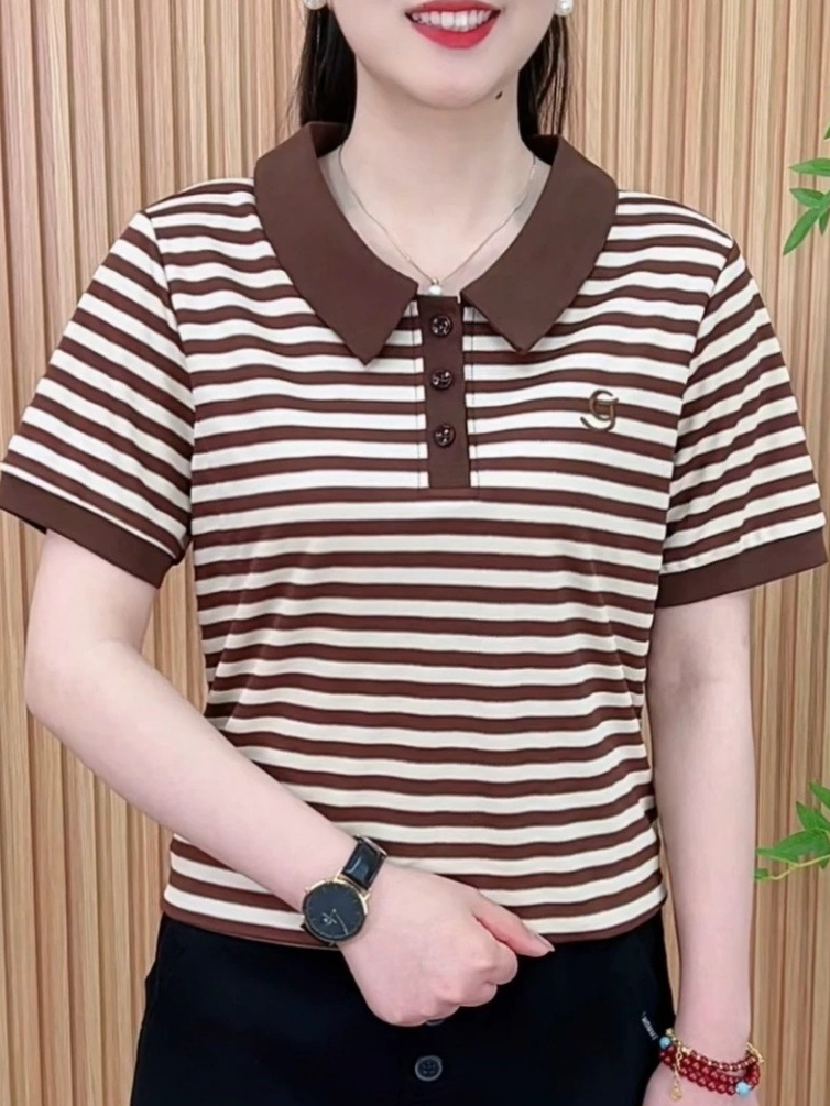 เสื้อผ้าแฟชั่นผู้หญิง, แขนสั้นฤดูร้อนใหม่, เสื้อแม่ใหม่, เสื้อยืดปกปิดเนื้อและบาง, เสื้อโปโลระดับไฮเอนด์ทั้งหมด – โปรปัง