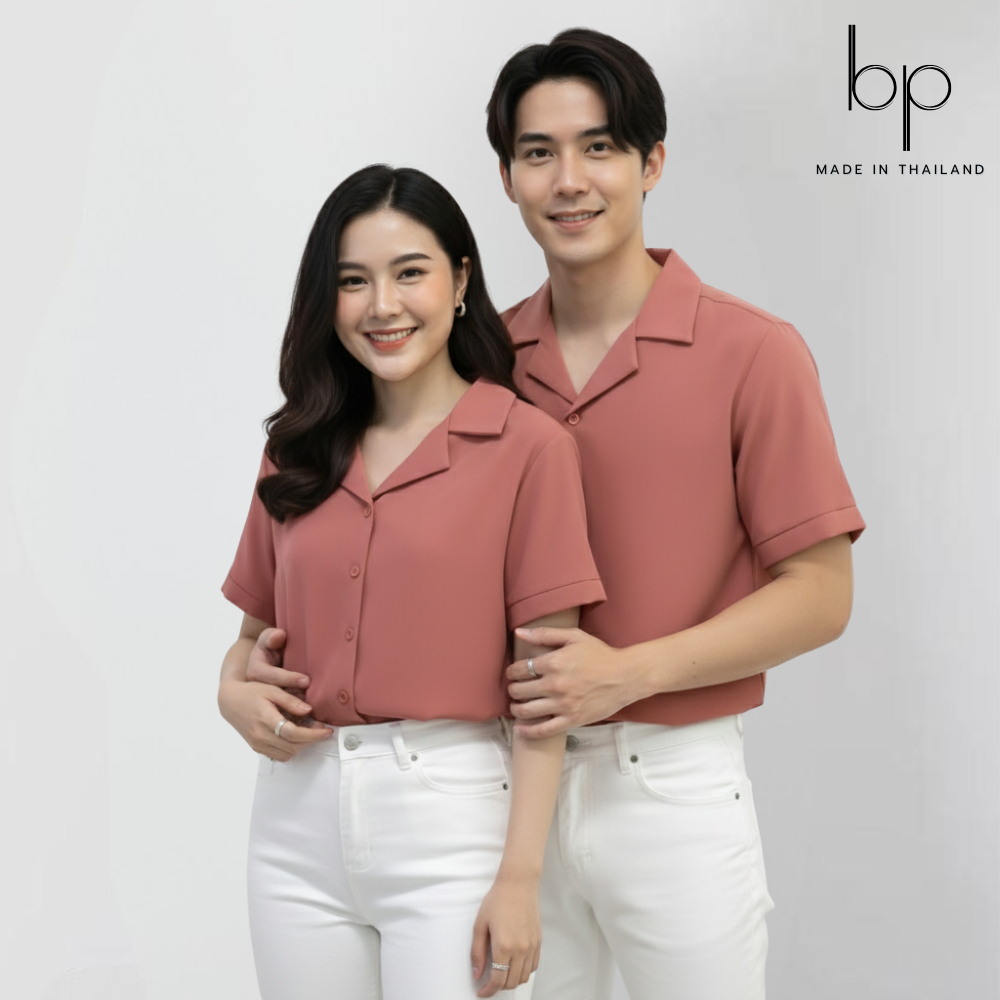 เสื้อเชิ๊ต bp สีโอรส สวยมาก ใส่ได้ทั้งชายและหญิง M-6XL ใส่สบายไม่ร้อนผ้าดีมาก