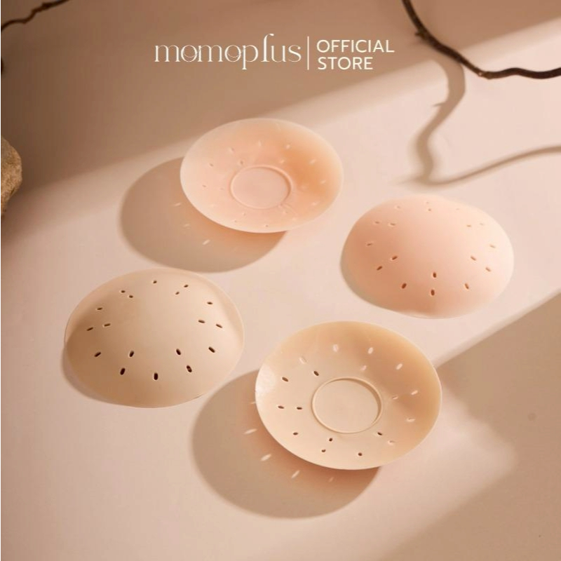 MOMOPLUS ที่ปิดจุกรุ่นเว้นกาวช่วงจุก  ซิลิโคนปิดจุกเว้นกาวเนื้อแมท แบบแผ่นเรียบ/มีรูระบาย MP002