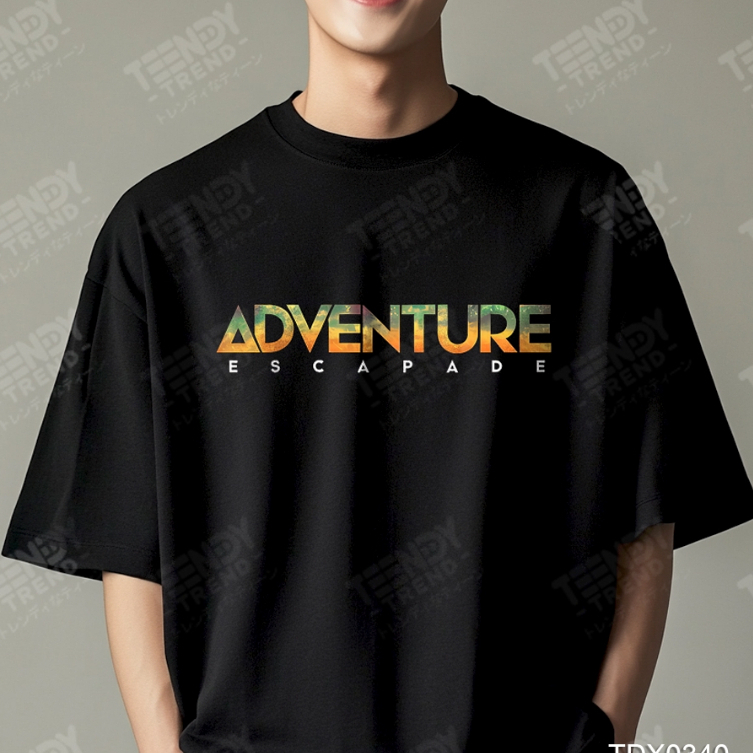 Teendy Trend เสื้อยืดผู้ชาย ผู้หญิง คอตตอน ลายadventure สีดำ รุ่นTDX0340-BL
