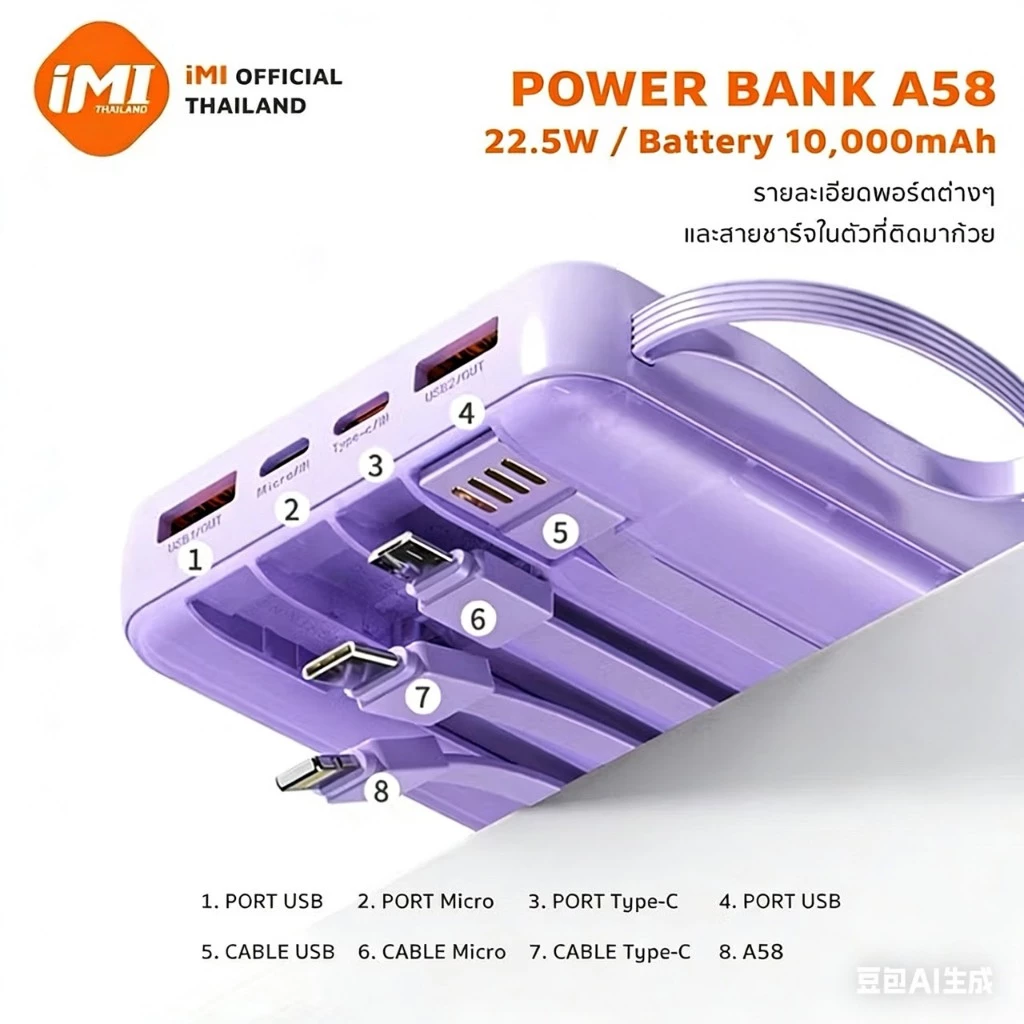 iMI power bank 10000mAh ชาร์จเร็ว22.5W มีสายชาร์จในตัว พาวเวอร์แบงค์ ขึ้นเครื่องได้ รับประกัน1ปี thumbnail 4