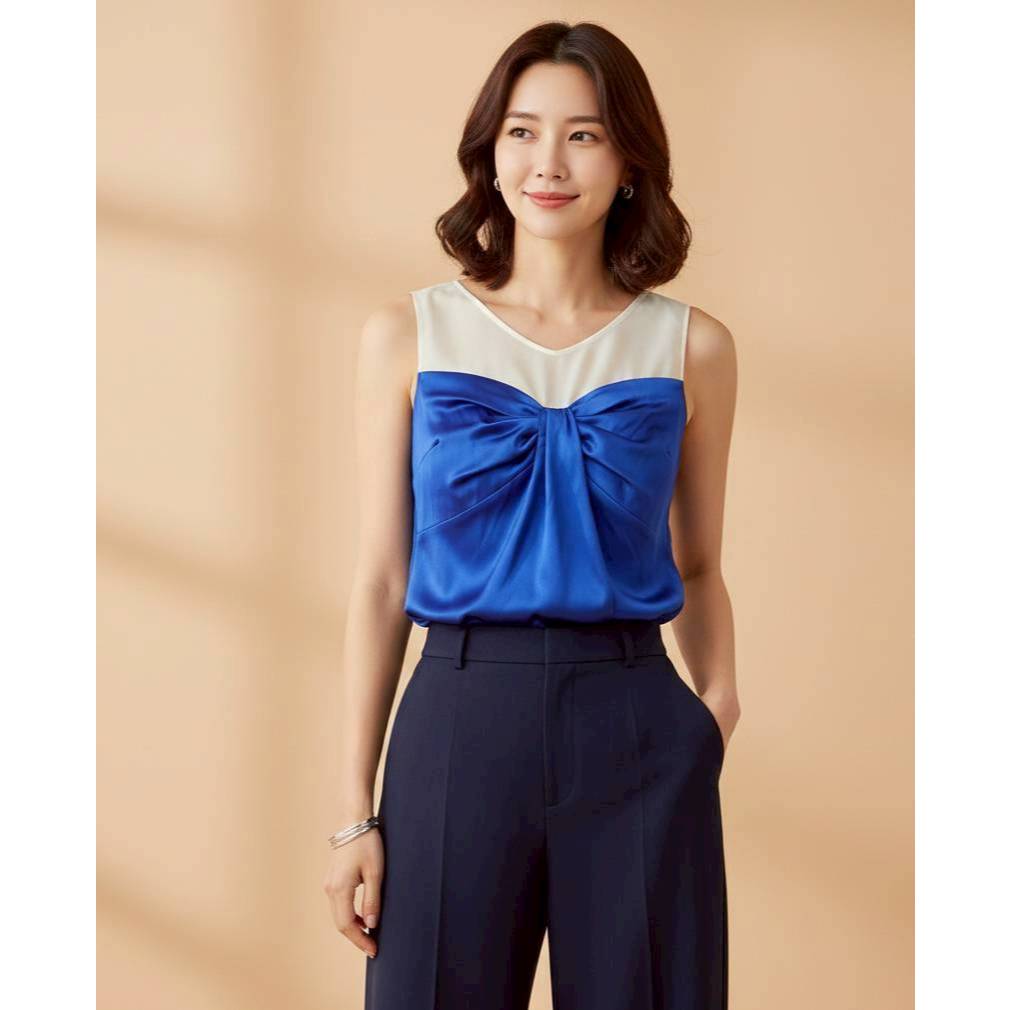 Odile เสื้อแขนกุดดีไซน์หรู โทนสีน้ำเงินเข้ม รุ่น A11BL19BL