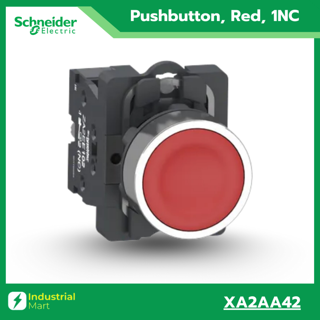 Schneider Electric XA2 สวิตซ์ปุ่มกดหัวเรียบ-เด้งกลับ Ø22mm พลาสติก (XA2EA42แดง)