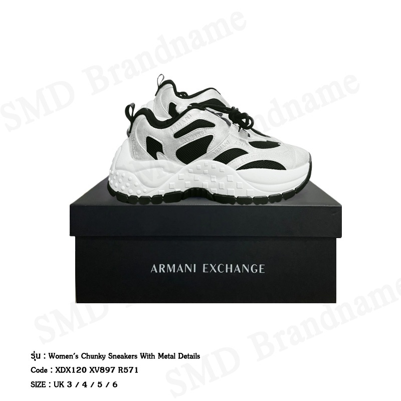 Armani Exchange รองเท้าผ้าใบผู้หญิง รุ่น Women's Chunky Sneakers With Metal Details Code: XDX120 XV897 R571