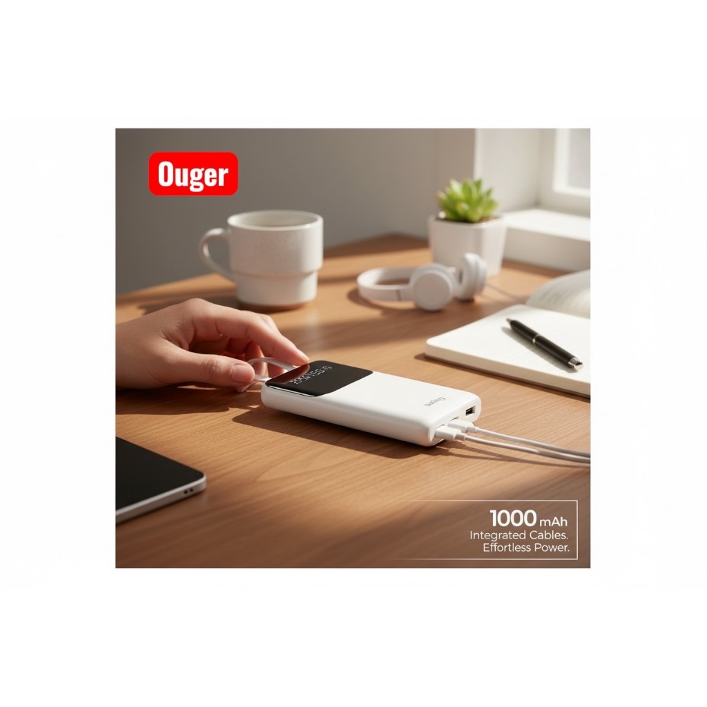 Ouger P5 Powerbank จอLED ชาร์จเร็ว 10000mAh พร้อมสายชาร์จในตัวเดียว/เเบตสำรอง