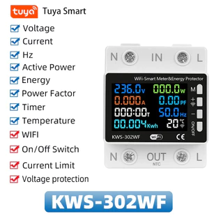 63a Tuya WIFI สมาร์ท Circuit Breaker Energy Meter KWh Power รีโมทคอนโทรลแรงดันไฟฟ้าปกป้อง Smart Life