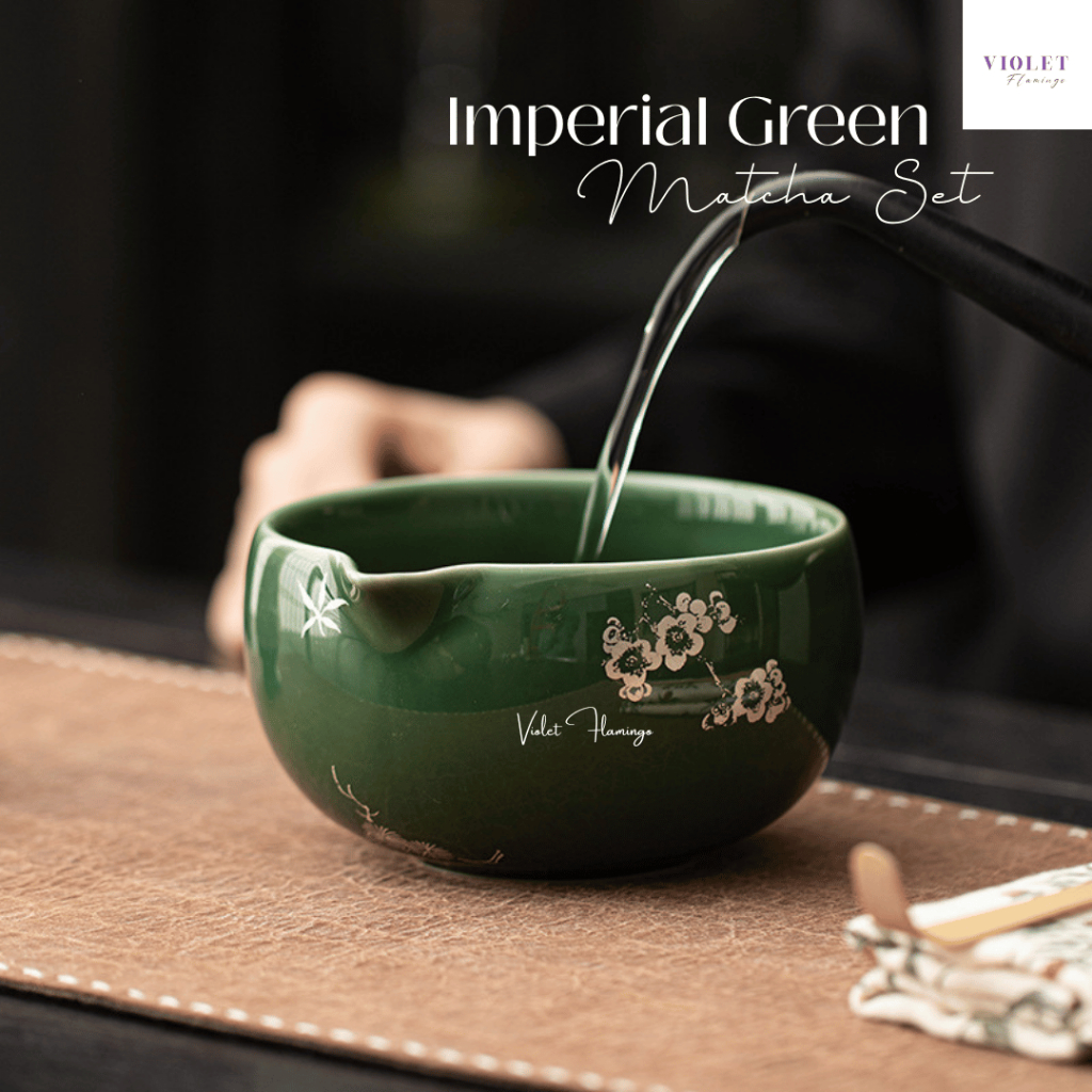 Violet Flamingo – Imperial Green Matcha Set ชุดชงชาเขียวญี่ปุ่นสีเขียวหยก เซรามิคเกรดพรีเมี่ยม ลายดอกไม้ พร้อมกล่อง ราคา ถูกที่สุด ดีลบีเคเค แกลเลอรีภาพที่ 4