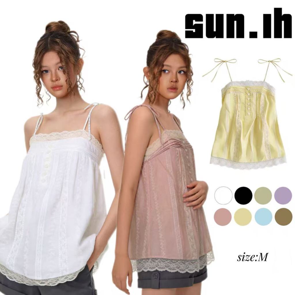 SUN🛍️พร้อมส่ง🛍️เสื้อสายเดี่ยวผ้าลูกไม้สไตล์ญี่ปุ่นสำหรับผู้หญิง ทรงหลวม ช่วยให้ดูผอมเพรียว