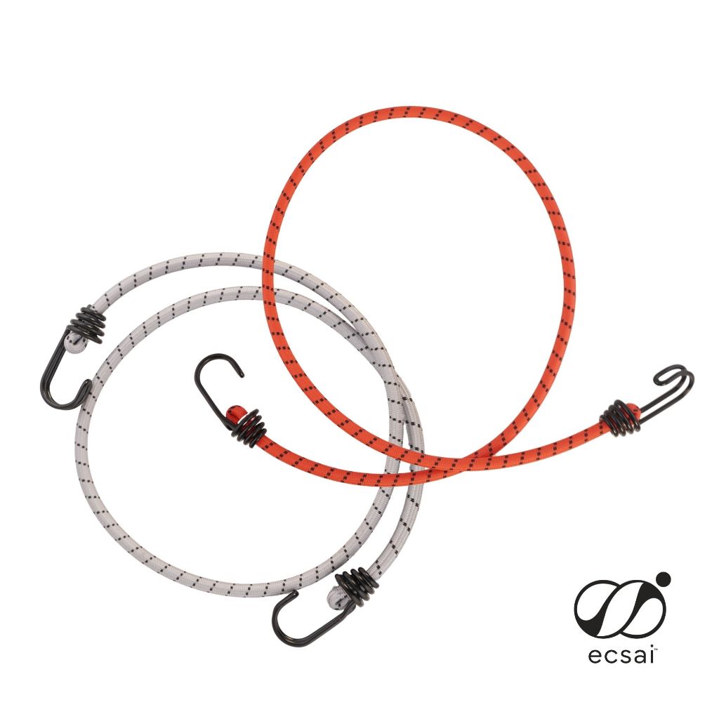 ecsai สายรัดยางยืด ตะขอเหล็กคู่ (แพค 2 ชิ้น) ขนาด 8 มม. หัวมนกันรอย เชือกรัดของท้ายรถ ไม่ขูดสี