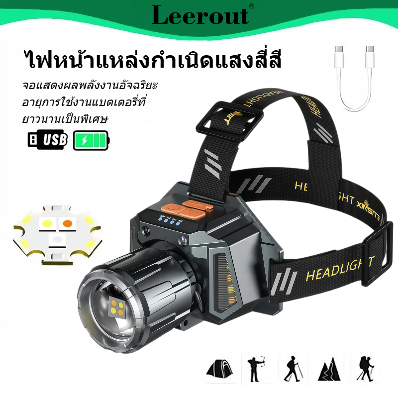 แบบพกพาหมุนซูมไฟหน้า LED USB แบบชาร์จไฟได้กันน้ำยาวพิเศษทนไฟหัวไฟในตัวแบตเตอรี่ตกปลาไฟฉายแคมป์ปิ้งไฟหัว