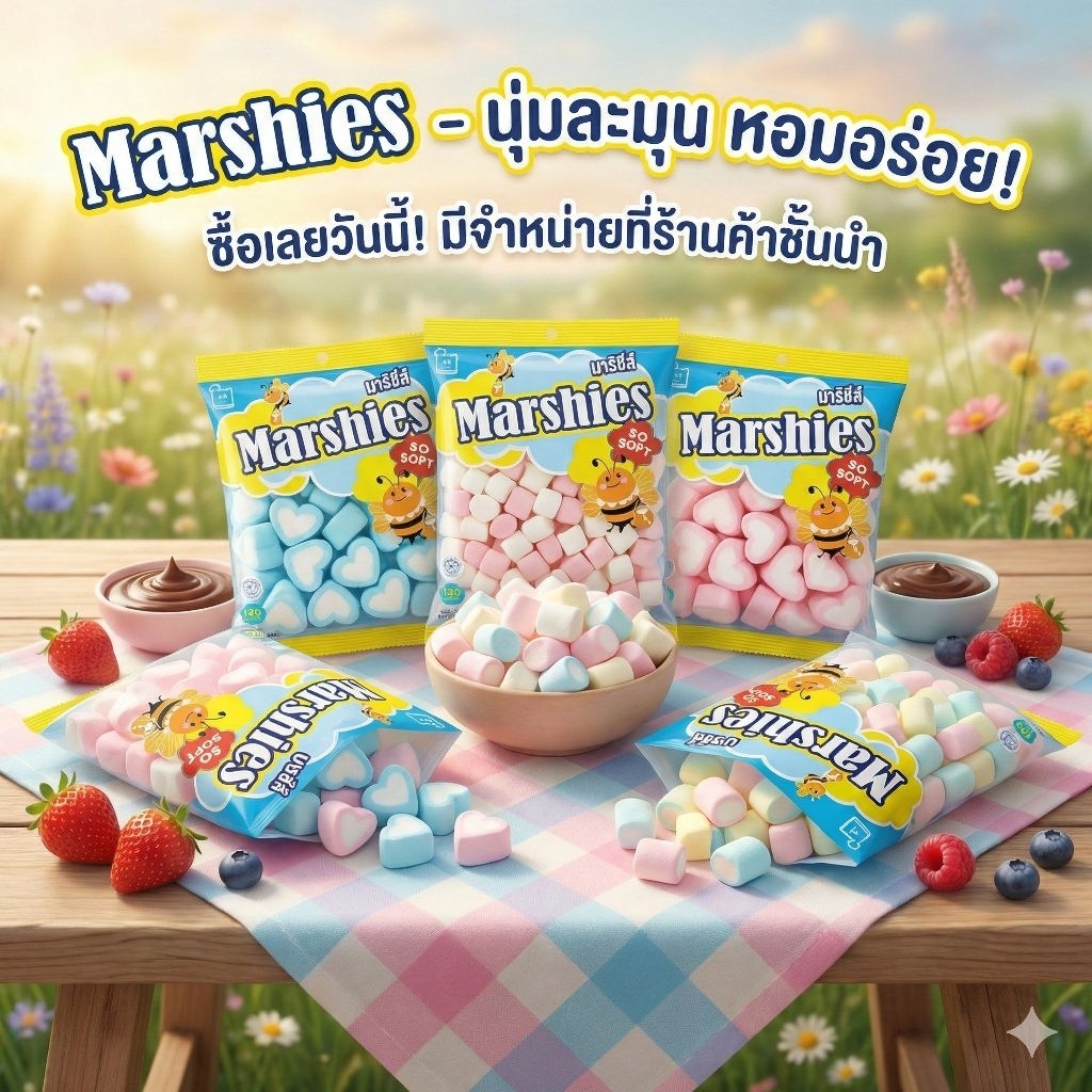 ขนม มาร์ชแมลโลว์ มาร์ชี่ส์ Marshmallows Marshies ขนาด 150 กรัม