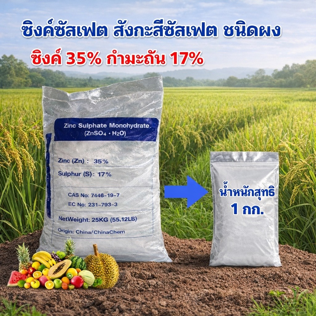 ซิงค์ซัลเฟต สังกะสีซัลเฟต แบบเกล็ด/ผง ขนาด 1 กิโลกรัม