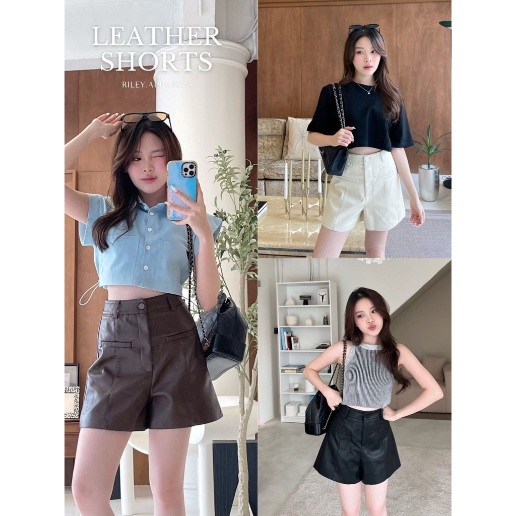 ❤️‍🔥ขายขาดทุนใส่ 1 ครั้ง❤️‍🔥 Riley.apparels - Leather Shorts 9091 (ได้เฉพาะกางเกงขาสั้น) - Size XL ส