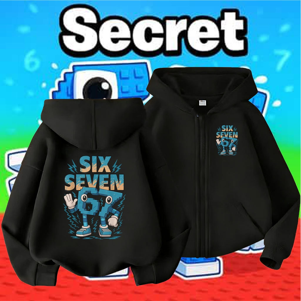 ROBLOX เด็ก Hoodie ซิปกับหมวก ROBLOX LUCKY BLOCK 67 SIX SEVEN SUPER HERO ผ้าฝ้ายแท้ 120-150cm สำหรับเด็กชายและเด็กหญิง