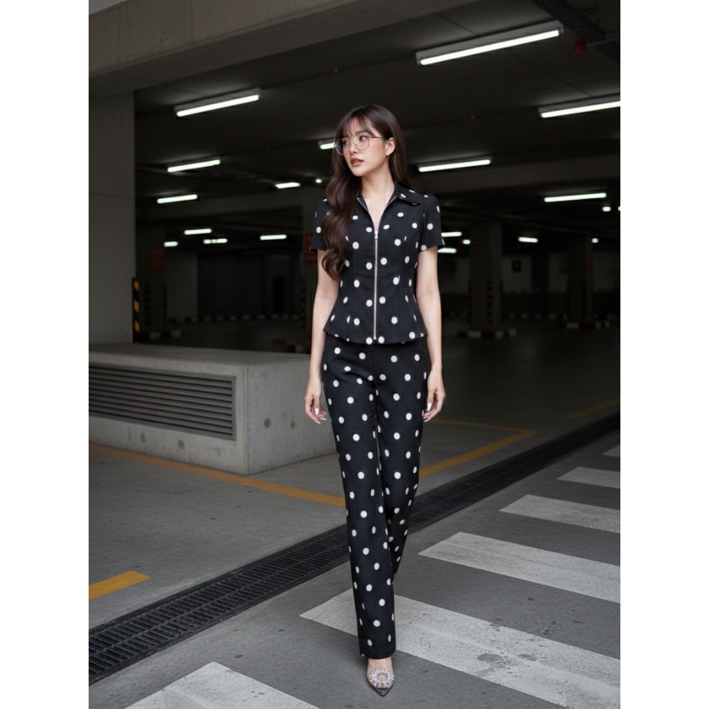 THE CLOSETA : LB562 ชุดเซ็ทเสื้อแขนตุ๊กตา+กางเกงขายาว ลายPolka dot- แขนตุ๊กตา - รูปที่ 3