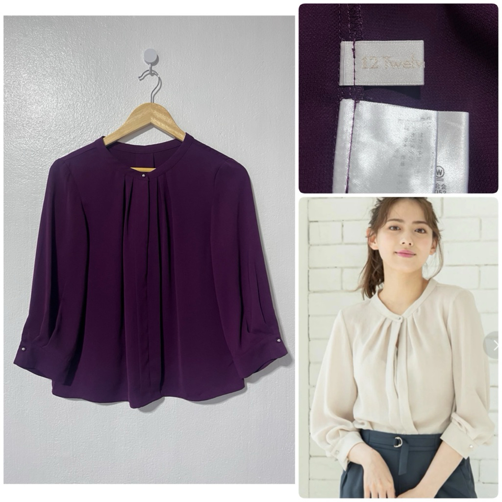 12Twelve Agenda เสื้อแขนห้าส่วน คอจีน สีม่วง เสื้อญี่ปุ่นมือสอง