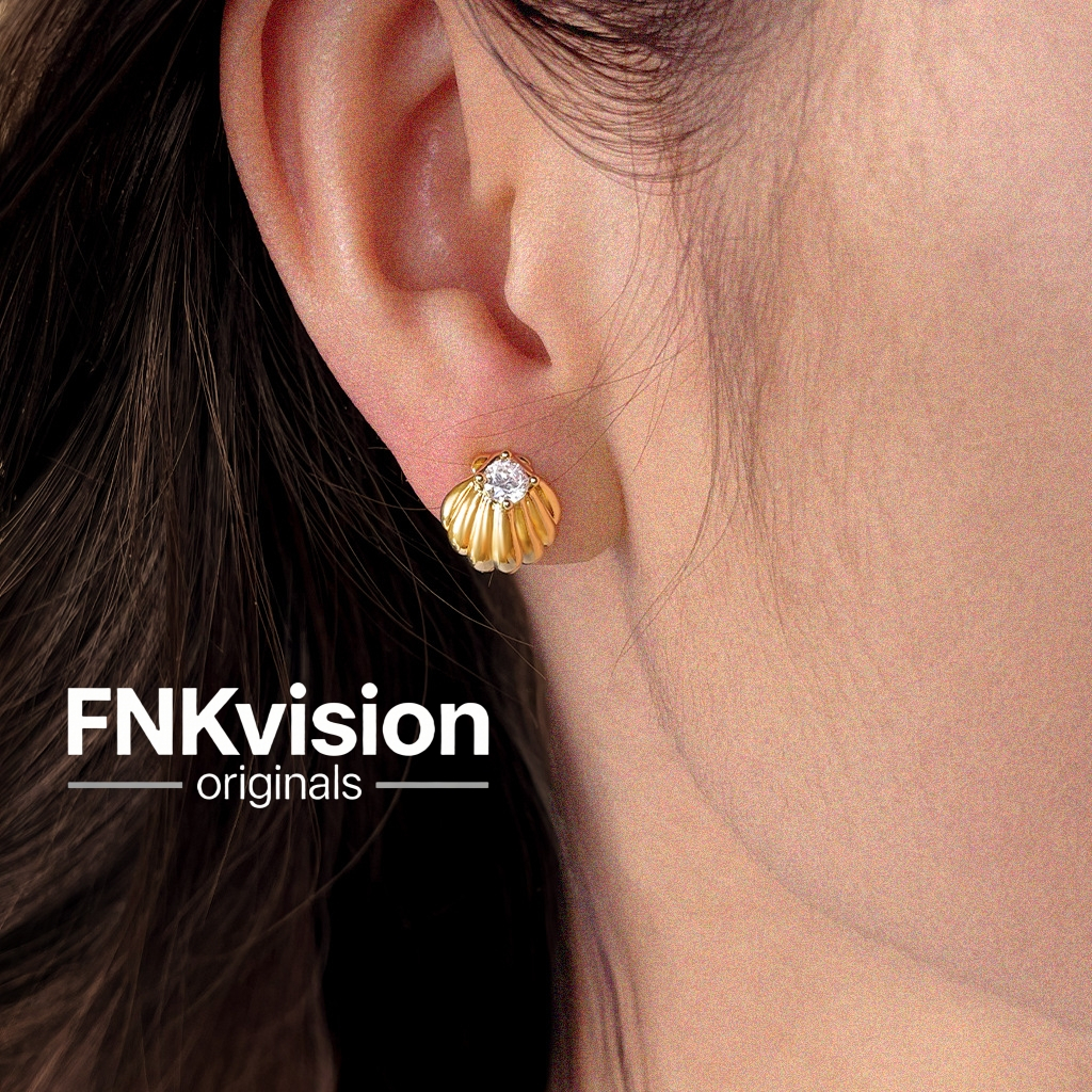 FNKvisionการออกแบบดั้งเดิมต่างหูหอยโข่ง เพชรคริสตัล ทอง18K ชุบหนา ดั้งเดิม หรูหรา