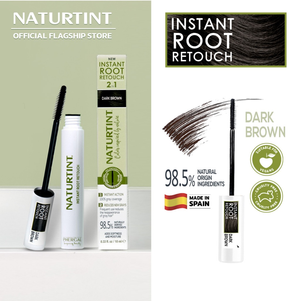 Naturtint Instant Root Retouch (Dark Brown) มาสคาร่า ปิดผมขาว เติมโคนผม (น้ำตาลเข้ม) ธรรมชาติ และ ออแกนิค  ปริมาณ 10 ml