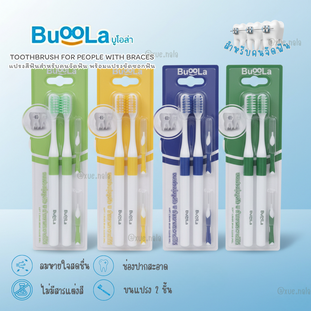 Buoola แปรงสีฟันสำหรับคนจัดฟัน พร้อมแปรงขัดซอกฟัน ขนแปรงนิ่ม ทำความสะอาดล้ำลึก