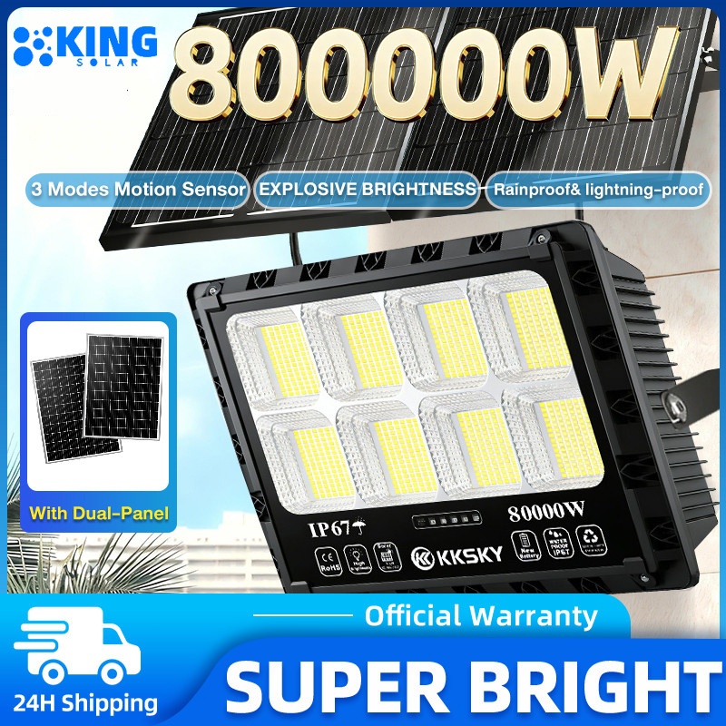 KING【รับประกัน30ปี】ไฟโซล่าเซลล์ 80000W ไฟสปอร์ตไลท์ โซล่าเซลล์ กำลังสูง Solar Light IP67 ติดตั้งง่าย พร้อมรีโมท แสงสีขาว