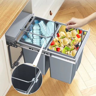 🔥ถังขยะใต้ซิงค์ ถังขยะในครัว🔥Kitchen Bin 30/40Lถังขยะลิ้นชัก มีฝาปิด ถังขยะซิ้งครัว ถังขยะ 2ถัง ชุดถังขยะพร้อมรางดึง t