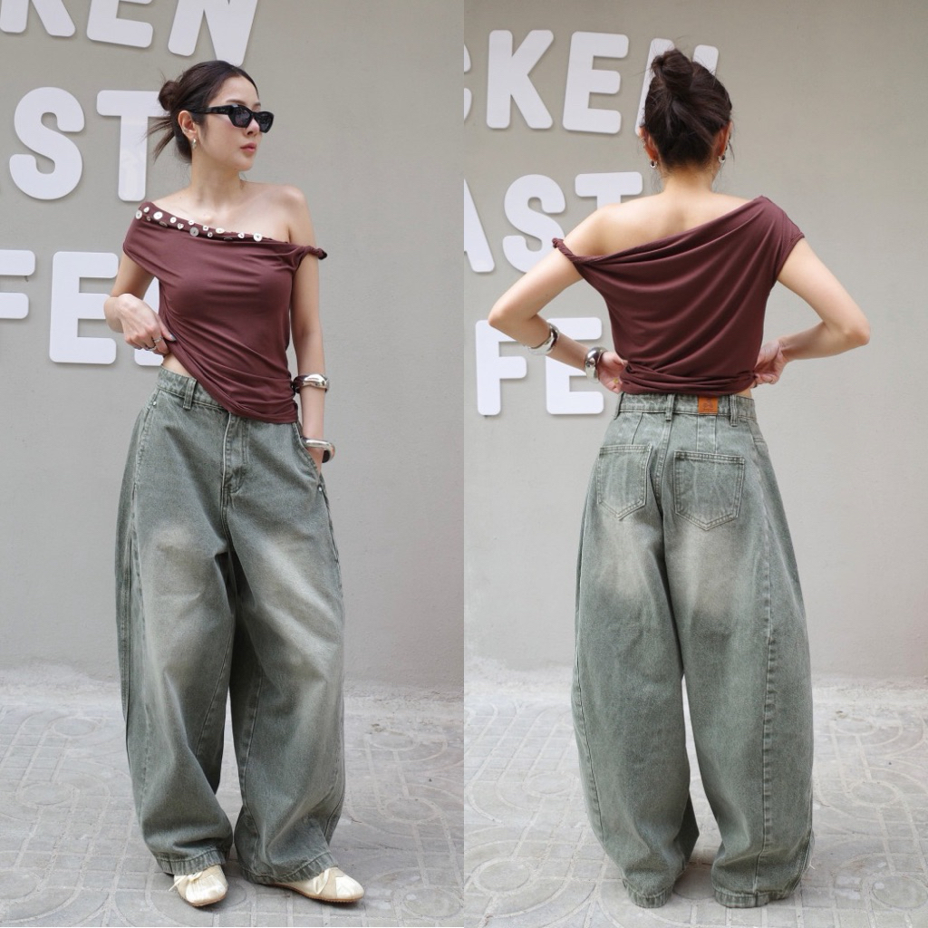 AMUSE BKK - Irene jeans กางเกงยีนส์ทรงบอลลูน รุ่นนี้ทรงขาใหญ่ สไตล์เทสๆ ผ้ายีนส์เนื้อหนา รูปที่ 6