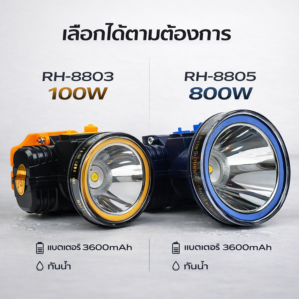 ไฟฉายคาดหัว RH-8805 ไฟแรง 800W แบต 3000mAh แสงขาว/แสงเหลือง กันน้ำ ใช้งานกลางคืน ราคา ถูกที่สุด ดีลบีเคเค แกลเลอรีภาพที่ 5