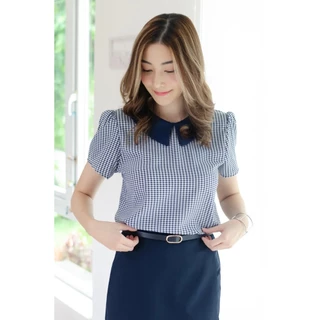 Narinari : MT1301 Point Collar Blouse – เสื้อลายกราฟิก ปกบัวแหลม