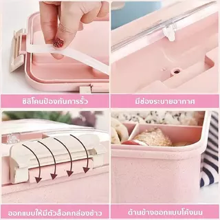 กล่องข้าว ไมโครเวฟ พร้อมช้อนตะเกียบสแตนเลส กล่องข้าวฟางข้าวสาลี ใส่ไมโครเวฟได้ วัสดุข้าวสาลี