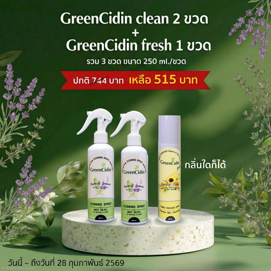GreenCidin สเปรย์ทำความสะอาด ยับยั้งเชื้อแบคทีเรีย รา และ ไวรัส สูตรปราศจากแอลกอฮอล์ (น้ำยากรีนซิดิน) - รูปที่ 2
