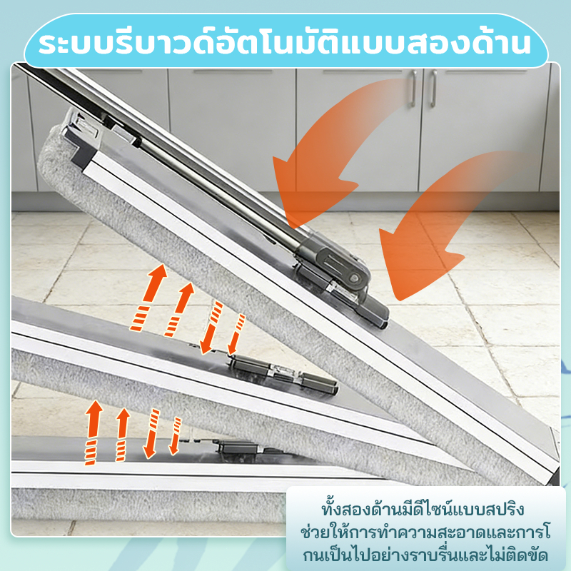 ไม้ถูพื้นแบบรีดน้ำ ไม้ถูพื้น ไม้ถูพื้นแบน  lazy mop หมุนได้ 180 แถมฟรีผ้ารีฟิล 2 ชิ้น พร้อมถังน้ำ ราคา ถูกที่สุด ดีลบีเคเค แกลเลอรีภาพที่ 7