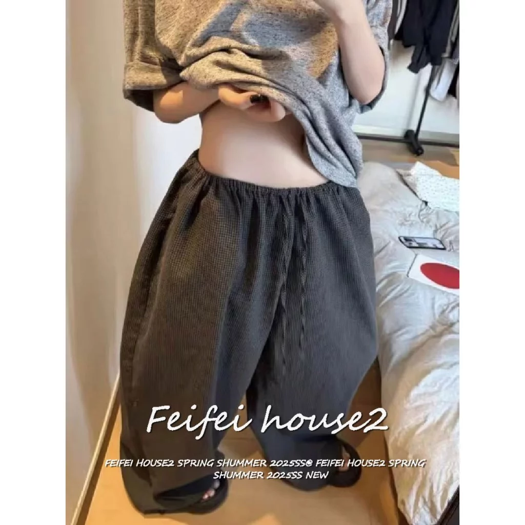 [Women's Striped Plaid Loose Trousers]ผู้หญิงตัดกันสไตล์เรโทรสำหรับกางเกงขายาวทรงหลวมเอวสูงลายทาง