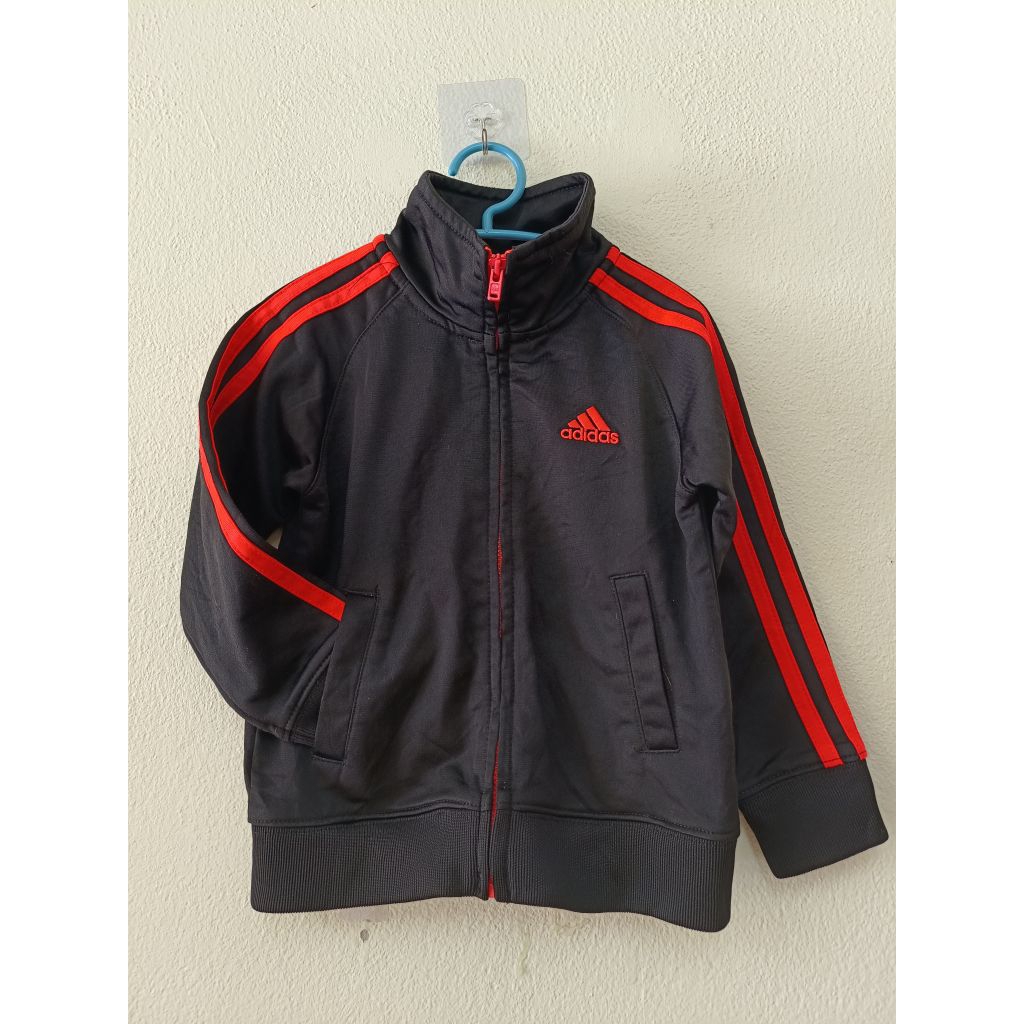 เสื้อ Full Zip Track Jacket Toddler Size 2T 3 Stripe black Big Logo Embroidered