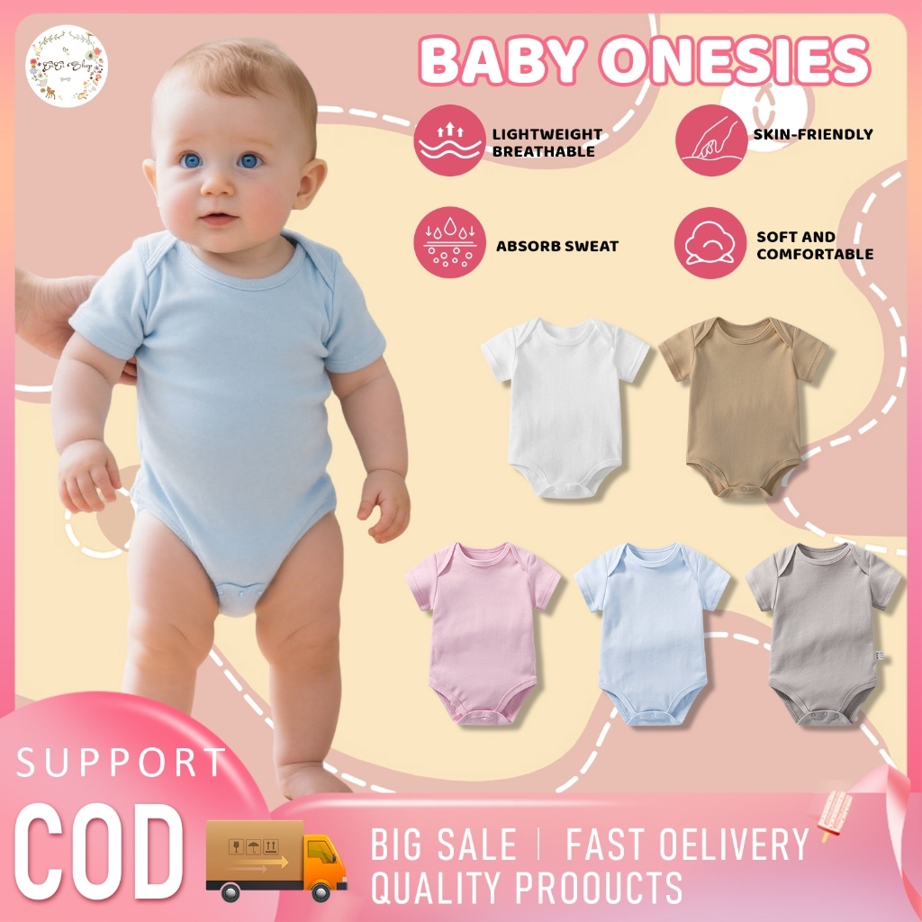 CICI Baby ชุดบอดี้สูทผ้าฝ้ายเรียบๆ สำหรับเด็กแรกเกิดและทารกอายุ 0-12 เดือน