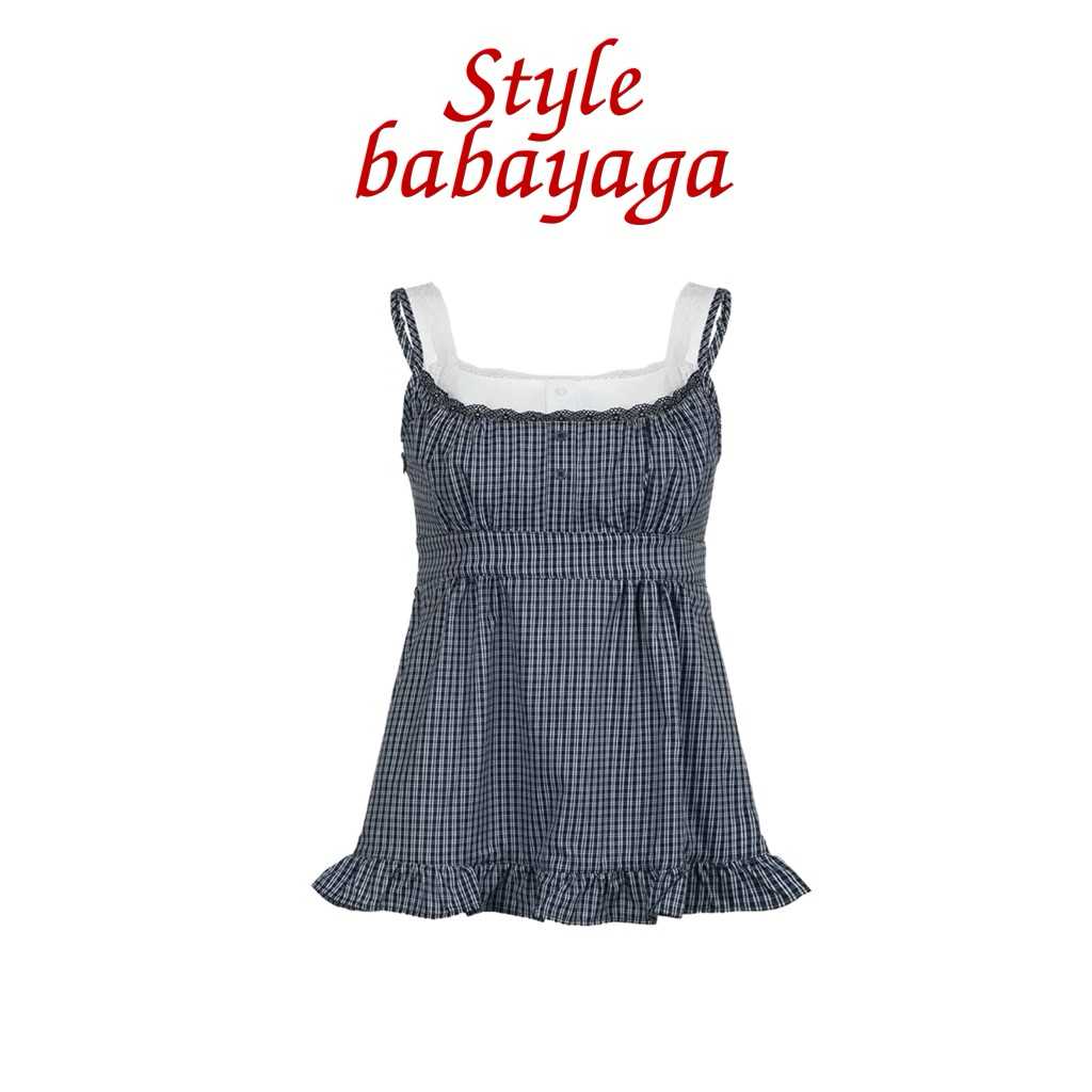 Stylebabayaga Aeko  เสื้อสายเดี่ยวลายสก็อตเย็บสองชั้น