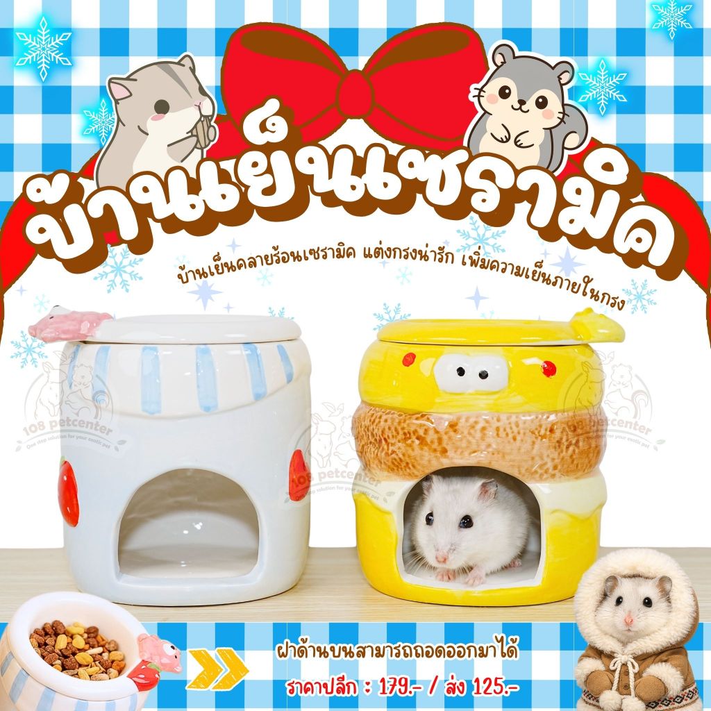 บ้านหนูแฮมสเตอร์ ดอร์เมาส์ บ้านเย็นเซรามิก บ้านการ์ตูนมีถ้วย บ้านสัตว์เล็ก