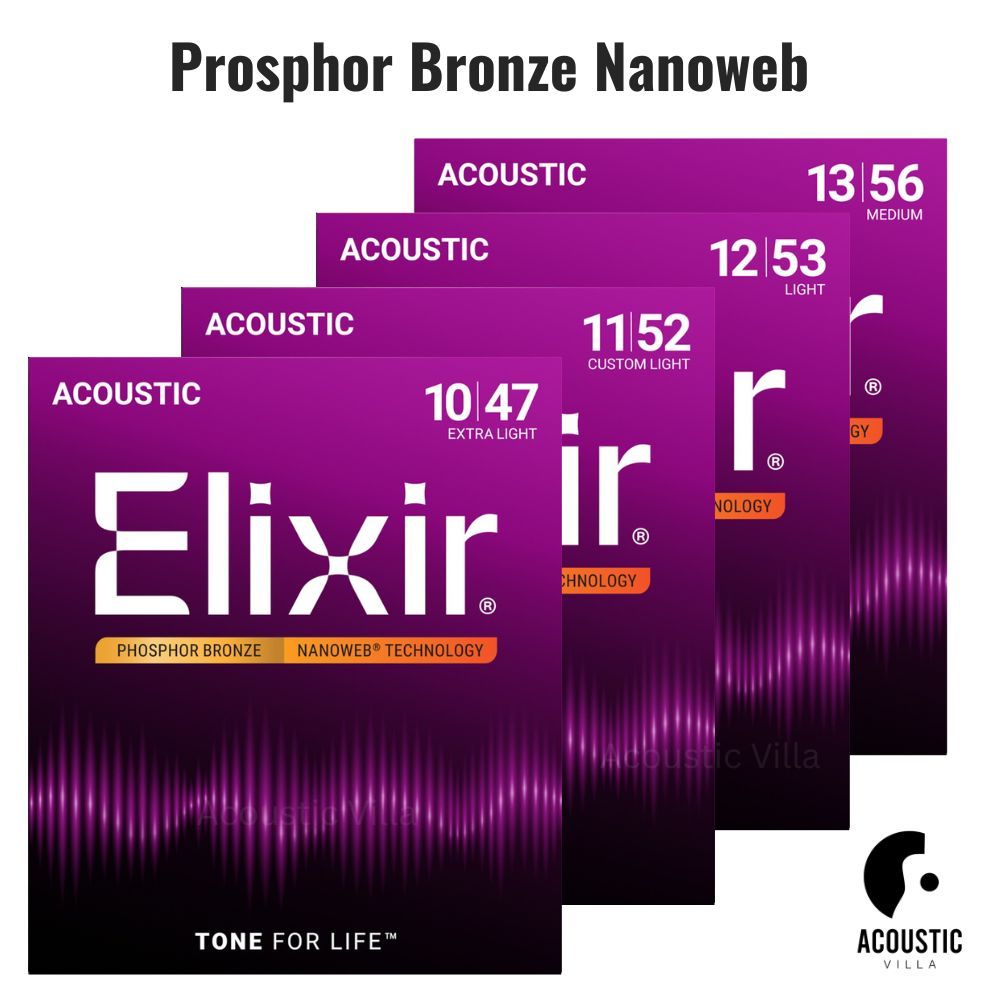 สายกีตาร์โปร่ง Elixir Phosphor Bronze Nanoweb Acoustic Guitar Strings